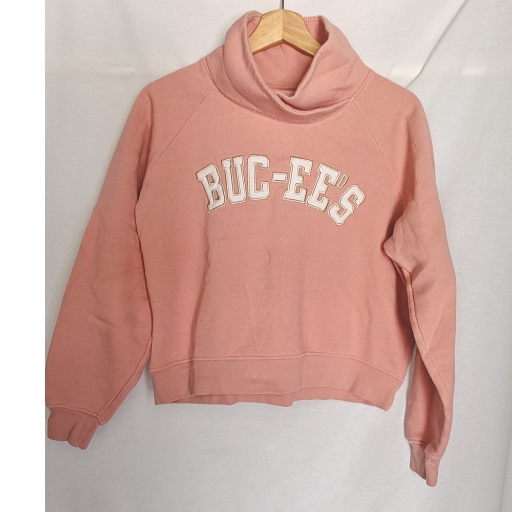 Buc-ee's Bucees Sweatshirt Pink Cropped Funnel Neck Raglan Small